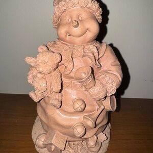 Charming Snowman Figurine with Teddy Bear